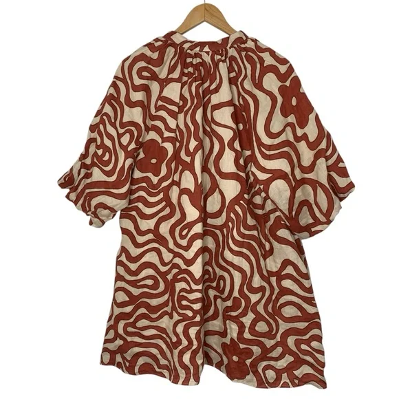 Magaschoni size Large 100% Linen Dress Puffy Sleeves Pockets Lined Rust Tan - Picture 8 of 8